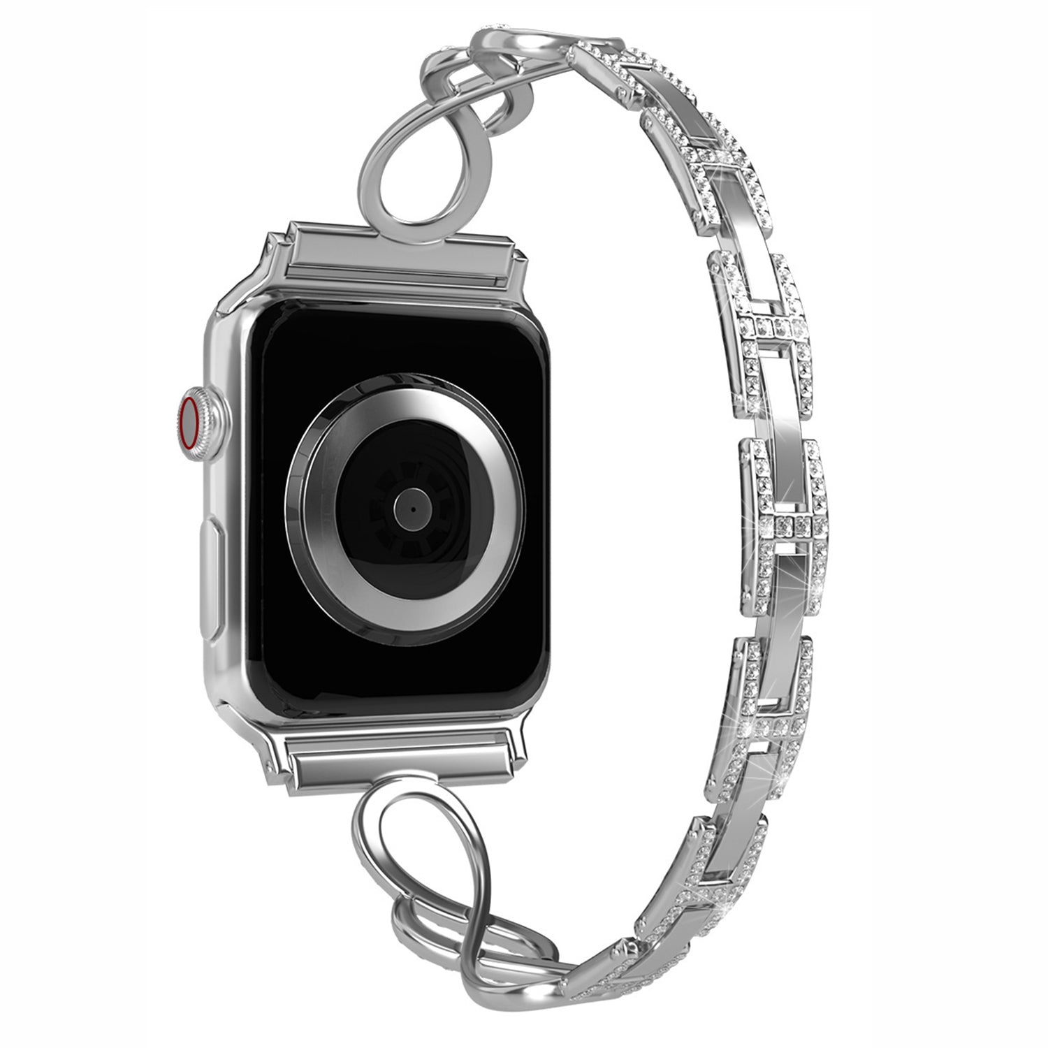 For Apple Watch Series 8 41mm 7 41mm SE Series 6 5 4 SE(2022) 40mm Series 3 2 1 38mm Metal Anti-wear Smart Watch Band Rhinestone Decor Wrist Strap For Apple Watch Series 8 41mm 7 41mm SE Series 6 5 4 SE(2022) 40mm Series 3 2 1 38mm Metal Anti-wear Smart Watch Band Rhinestone Decor Wrist Strap